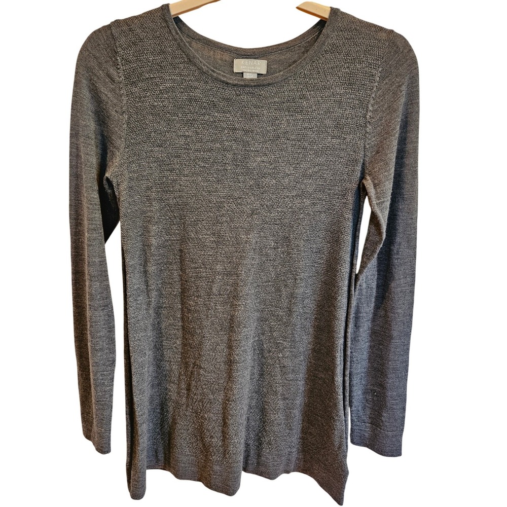 KENAR 100% Extra Fine‎ Merino Wool Sweater Gray Womens Small Knit